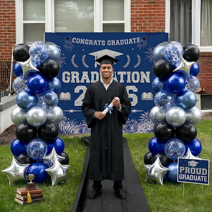 Blue and Black Balloons, Pearl Navy Blue Black Silver Dark Blue Star Confetti - Image 3