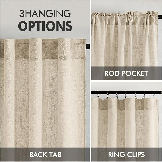 MIULEE Linen Curtains 52x108 Inch Length 2 Panels - Image 3