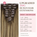GOO GOO Clip in Hair Extensions Real Human Hair, Remy Human Hair Extensions Clip ins for Women, Natural Human Hair, 14inch 150g 9Pcs, 4/27/4 Balayage Chocolate Brown to Caramel Blonde