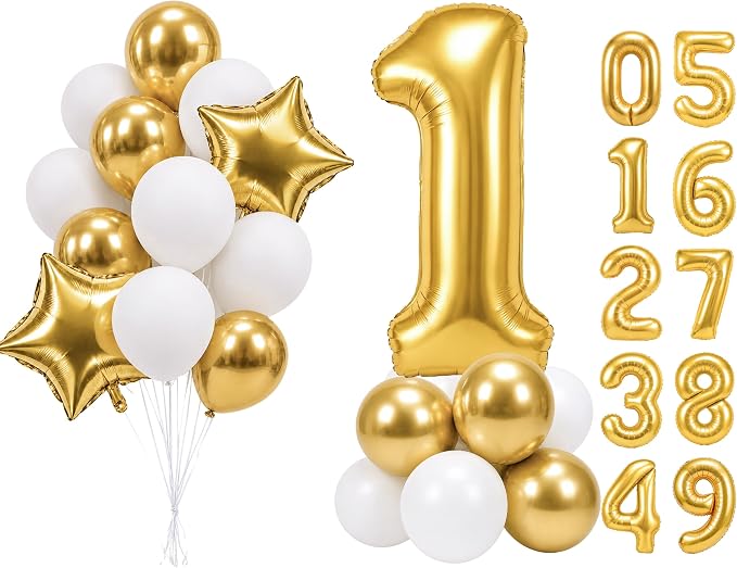 PartyWoo Number Balloons 40 Inch Gold Number 1 Kit 25pcs by PartyWoo