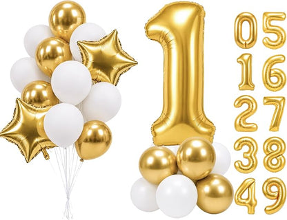 PartyWoo Number Balloons 40 Inch Gold Number 1 Kit 25pcs by PartyWoo