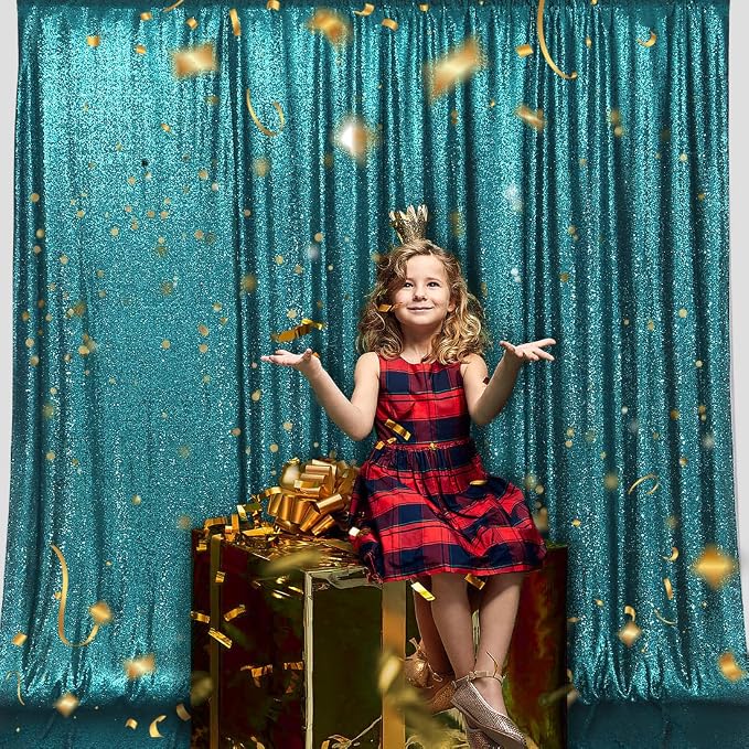 PartyDelight Teal Sequin Backdrop 10x10ft Sparkly Photo Curtain | 4 Inch Rod - Image 7