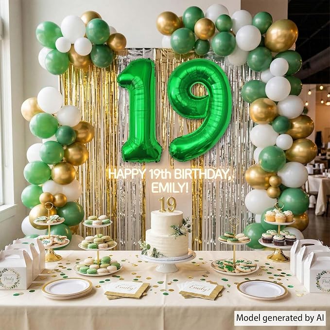 Green Number 19 Balloon 40 Inch, Shiny Foil Duo - Image 6
