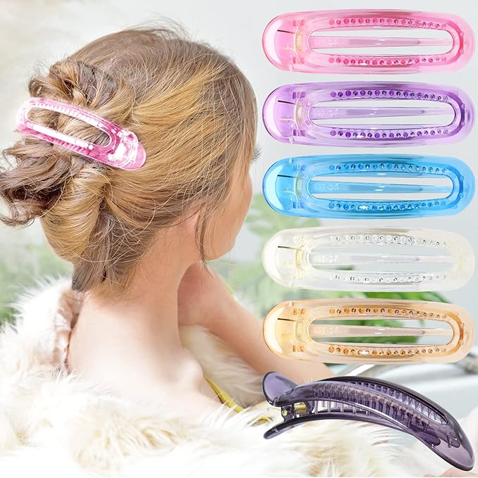 RC ROCHE 6 Pcs Flat Claw Hair Clips for Women Alligator French Barrette Long Thick Hair Duckbill Curved No Slip Grip Lay Flat Side Slide Firm Classic Styling, Large Transparent Multicolor