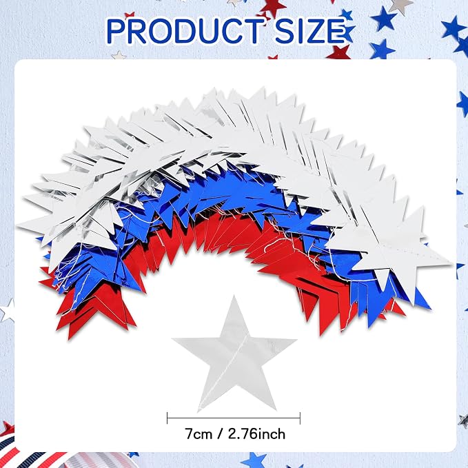 BEISHIDA Glitter Star Garland Banner Decor Red Blue Silver Hanging Decorations - Image 2