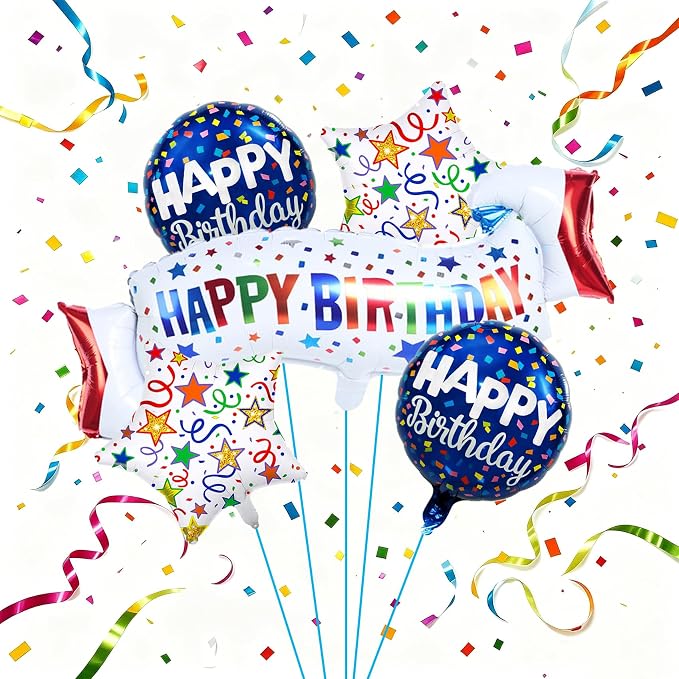 Birthday Decoration Set Colorful Happy Birthday Banner Balloon, Star and Circle by OSAMUHA