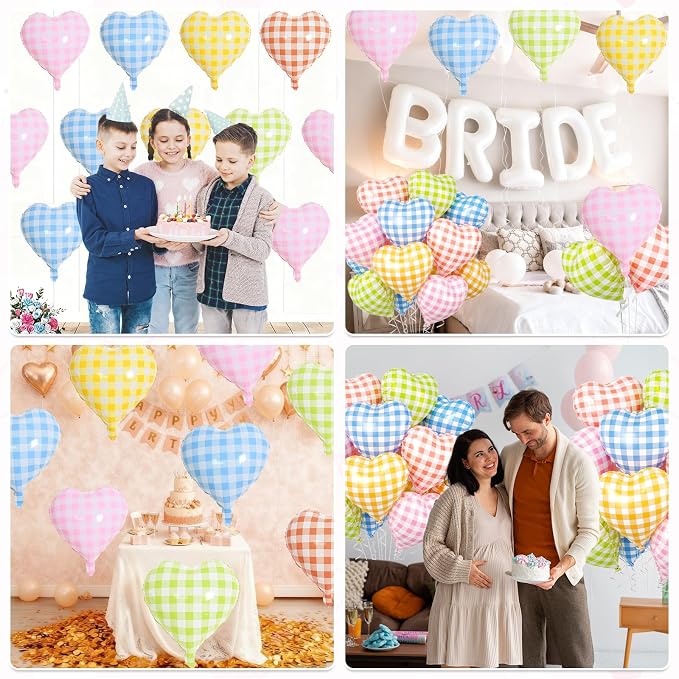Pastel Grid Heart Balloons, 18 Inch Pink Yellow Blue Red Green Lattice Foil - Image 8
