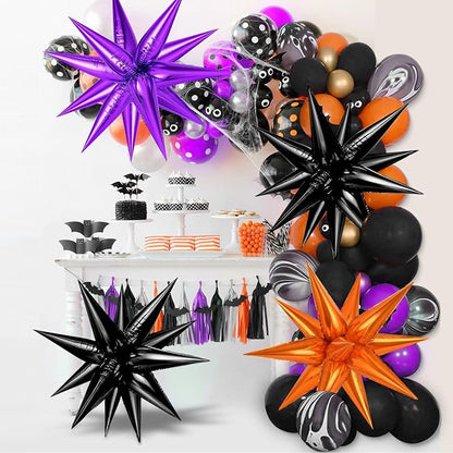 Purple and Black Orange Star Balloons, Metallic Cone Mylar Spike Balloons - Image 2