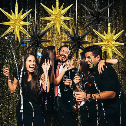 HILAVO 6PCS Black Gold Star Balloons, 22Inch Large Star Balloon Foil Balloons - Image 5