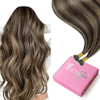 YoungSee Invisible Nano Rings Hair Extensions Dark Brown with Caramel Blonde Pre Bonded Nano Human Hair Extensions Highlight Brown Human Hair Nano Extension Silky Straight 16inch 50grams 50strands