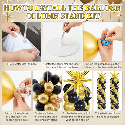 Soulchen 110 Pcs Black Gold Explosion Balloons Column Stand Kit Adjustable - Image 3