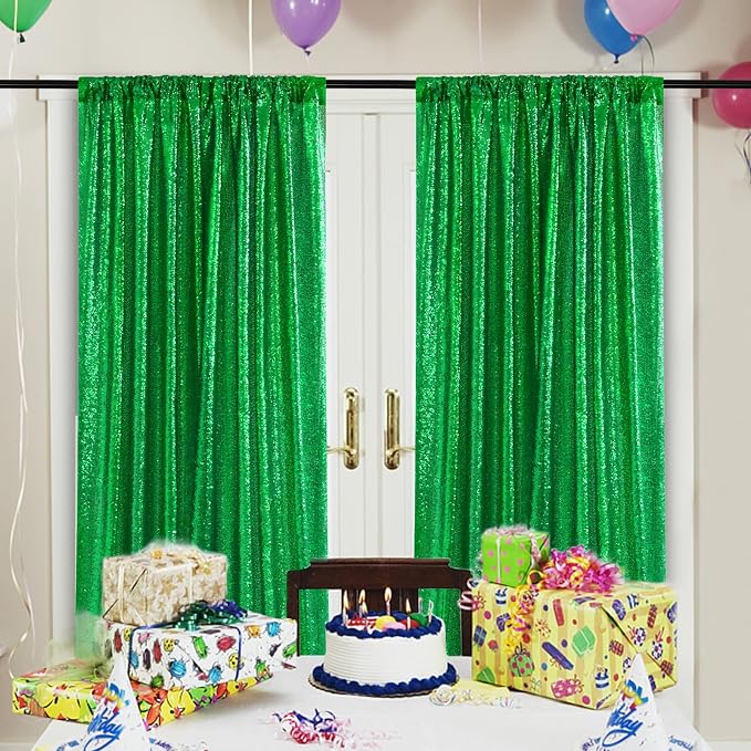 Green Sequin Backdrop 4 Panels 2FTx8FT Glitter Wedding Photo Backdrop | - Image 7