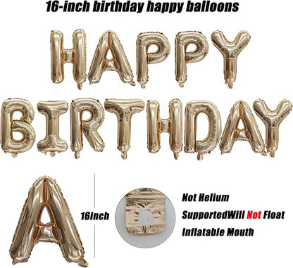 16In Happy Birthday Letters Balloons Banner | Light gold Happy Birthday Mylar - Image 2