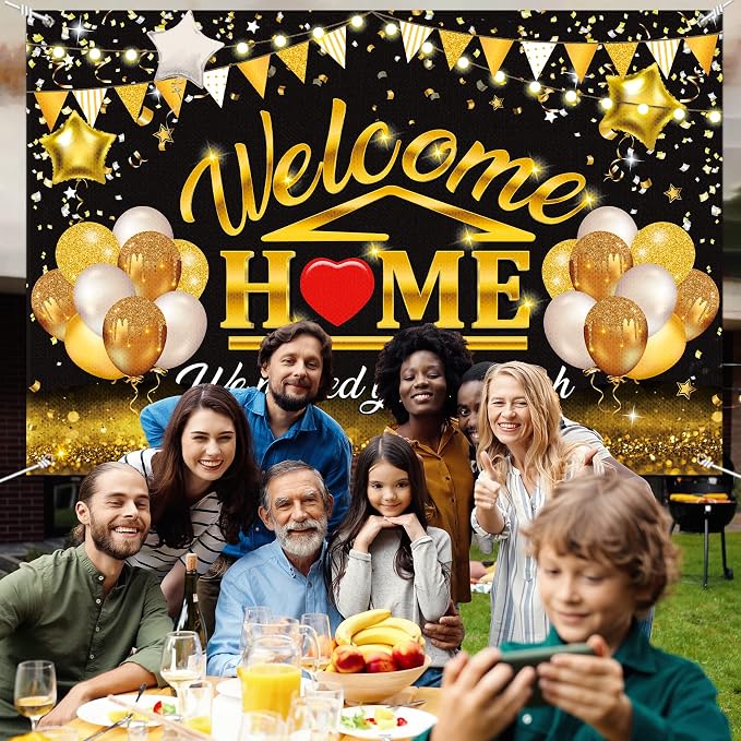 Welcome Back Backdrop Banner Home Decorations Black Gold Homecoming Welcome - Image 6