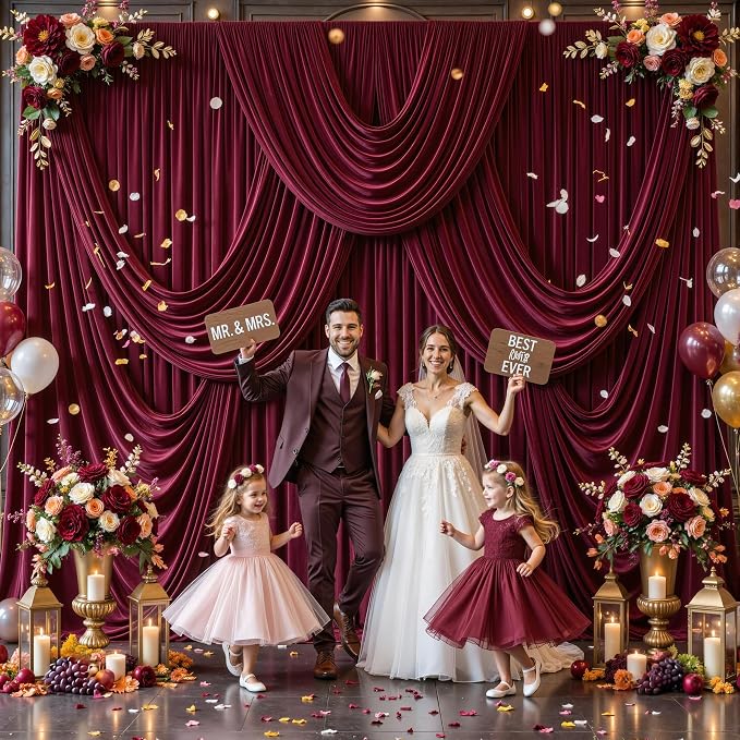 4 Panels Burgundy Backdrop Curtains - Image 3
