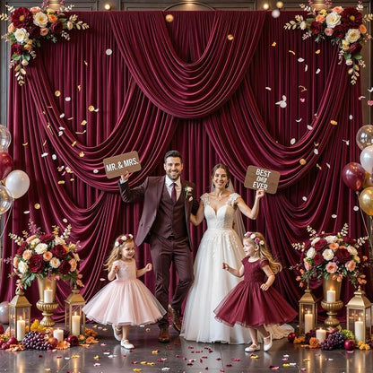 4 Panels Burgundy Backdrop Curtains - Image 3