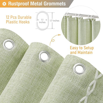 Sage Green Cream Boho Farmhouse Linen Heavy Duty Shower Curtain, 72x72 | 330GSM - Image 5