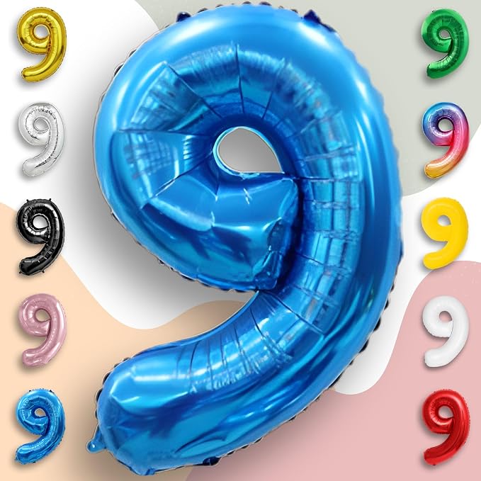 Blue Number Balloon 9 Mylar Foil Balloons 16 inch - Image 4