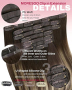 Moresoo Brown to Blonde Seamless Clip in Hair Extensions Real Human Hair Dark Brown to Honey Blonde Ombre Human Hair Extensions Clip ins Long Full Head 120g/7pcs 22 inch