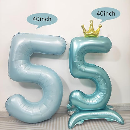 Blue Crown Number 7 Foil Balloon Standing Blue digital 7 Foil Balloon | - Image 4