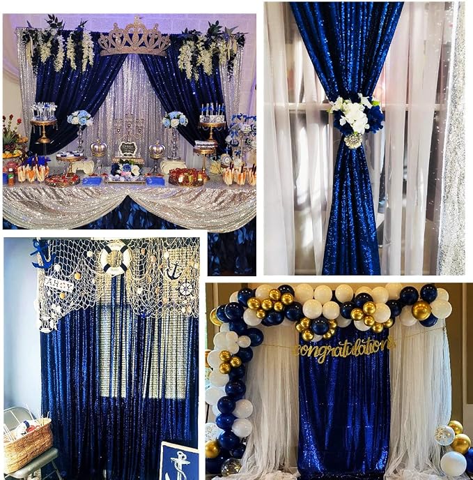 Poise3EHome 4Pcs 2Ft x 8Ft Blue Sequin Backdrop Curtains, Glitter Photography - Image 5