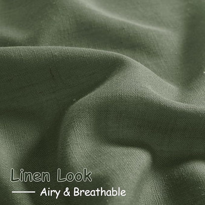 Olive Green Linen Curtains 30 Inch Length Short Kitchen, Semi Sheer Boho Cafe - Image 4