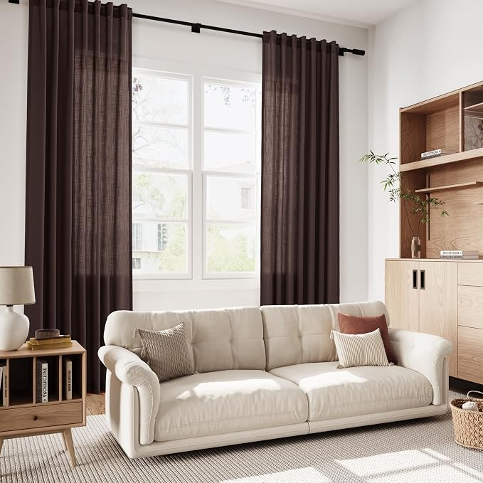 Coffee Brown Linen Curtains 63 Inches Long - Image 6