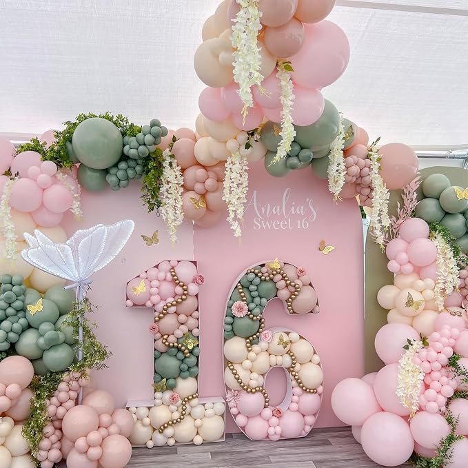 HILAVO Sage Green Pink Balloons 12 Inch Olive Green Pastel Pink Ivory Metallic - Image 4