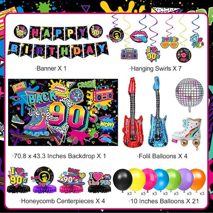 90s Birthday Party Decorations Includes Backdrop, Honeycomb Centerpieces - Image 2