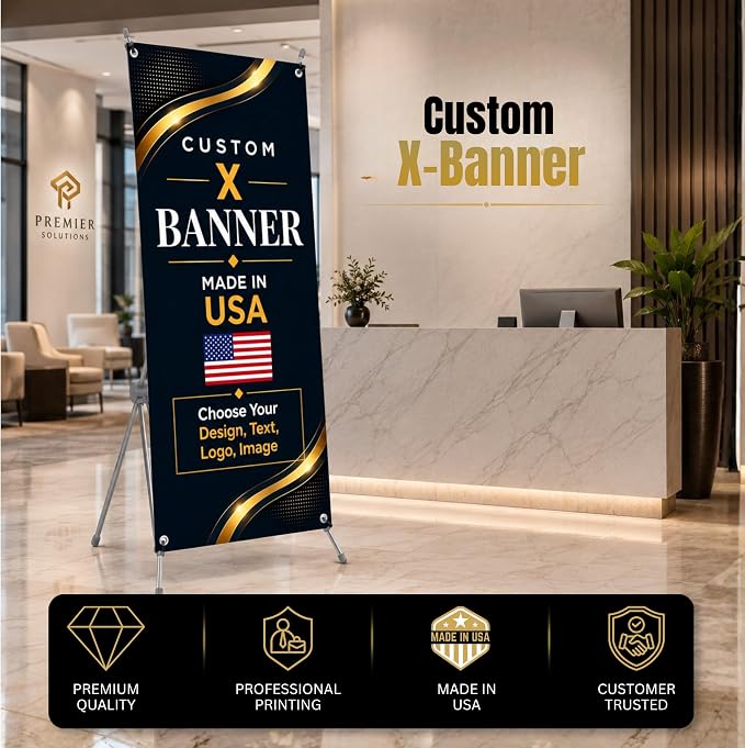 custom x stand banner 30x65" custom banners personalized Printed in USA | - Image 2