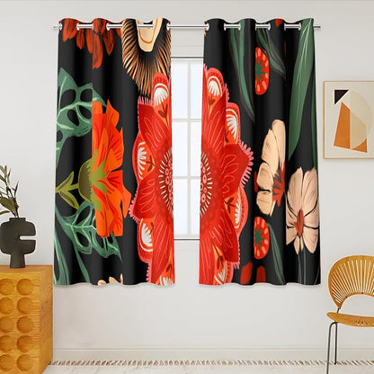 Tyrot 100% Blackout Black Boho Floral Curtains 45 Inch Long 2 Panels Mid by TyrotHomeDecor