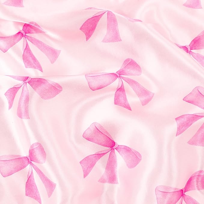 Pink Bow Satin Pillowcase for Hair & Skin Care, Queen Size Set of 2 - Luxurious Satin Pillow Cover with Envelope Closure(20x30 Inches)