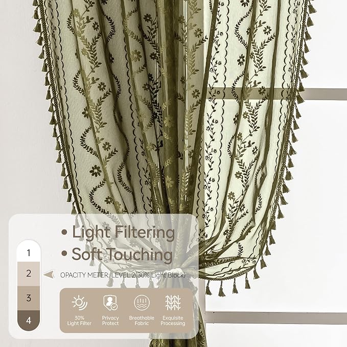 WAZZIO Boho Lace Curtains 2 Panels 84 Inch -Victorian Sheer Panel Drape French - Image 6
