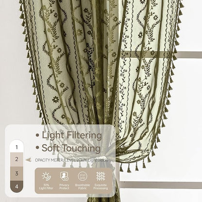 WAZZIO Boho Lace Curtains 2 Panels 63 Inch -Victorian Sheer Panel Drape French - Image 5