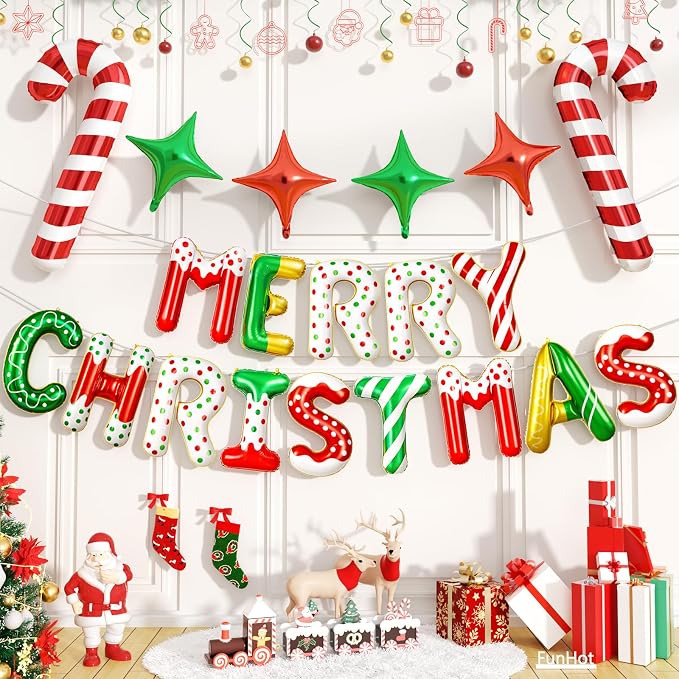 FunHot Merry Christmas Balloons Banner, Donut Merry Christmas Foil Balloons by FunHot