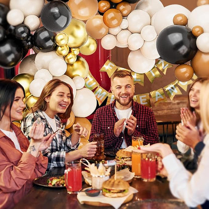 Brown Black Balloons Arch Garland Kit-123Pcs Metallic Gold Balloon Sand White - Image 4