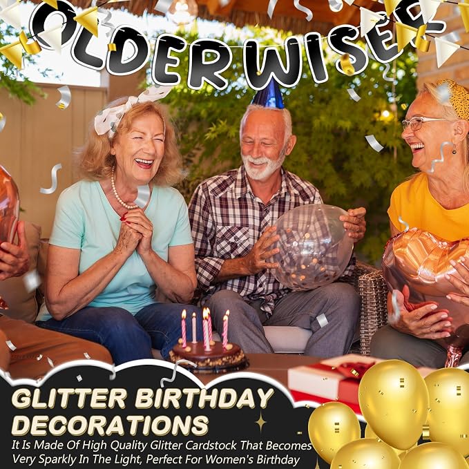 Fulmoon Set of 3 Pre Strung Older Wiser Hotter Glitter Banner Funny Birthday - Image 5