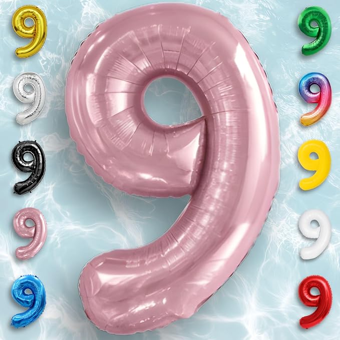 Pink Pearl Number Balloon 9 Mylar Foil Macaron Balloons 40 inch - Image 6
