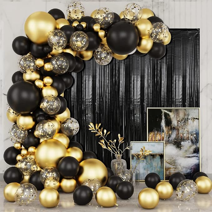 7 Pack 3.3 x 9.9 ft Black Fringe Backdrop Streamers Party Decorations | Foil - Image 3