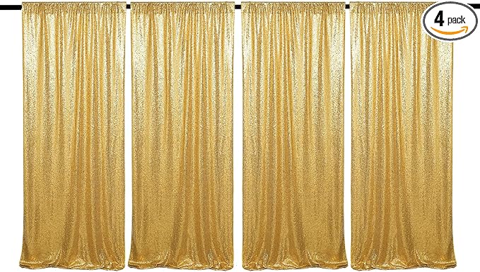 JYFLZQ Gold Sequin Backdrop Curtains 2ft x 8ft 4 Panel Glitter Photo Booth by JYFLZQ