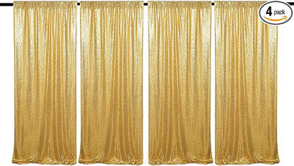 JYFLZQ Gold Sequin Backdrop Curtains 2ft x 8ft 4 Panel Glitter Photo Booth by JYFLZQ