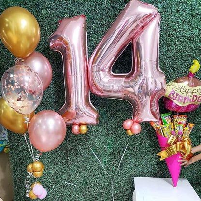 Rose Gold 14 Number Balloons, 40 Inch Giant Number 14 Balloons Foil Mylar - Image 4