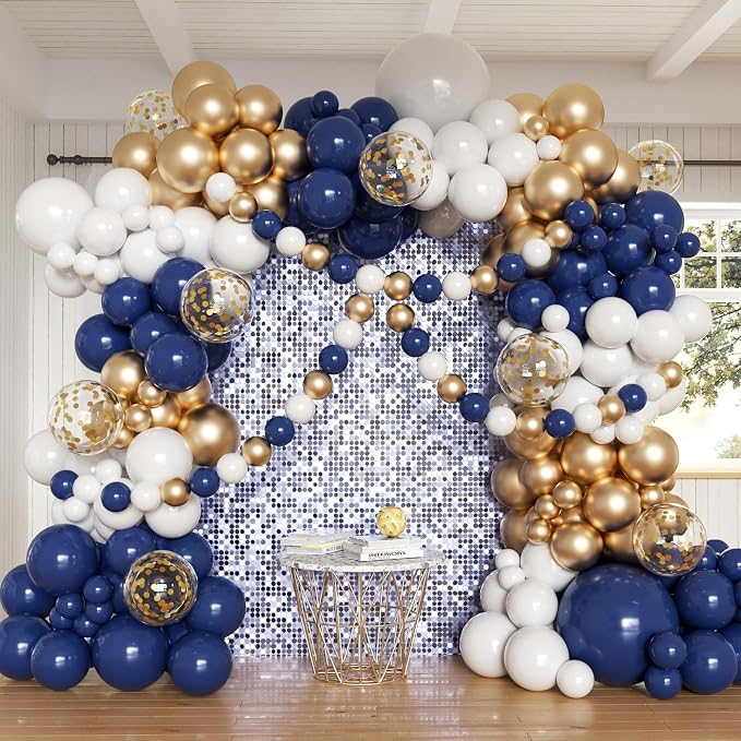 Navy Blue and Gold Balloons Arch Kit by Anhiy