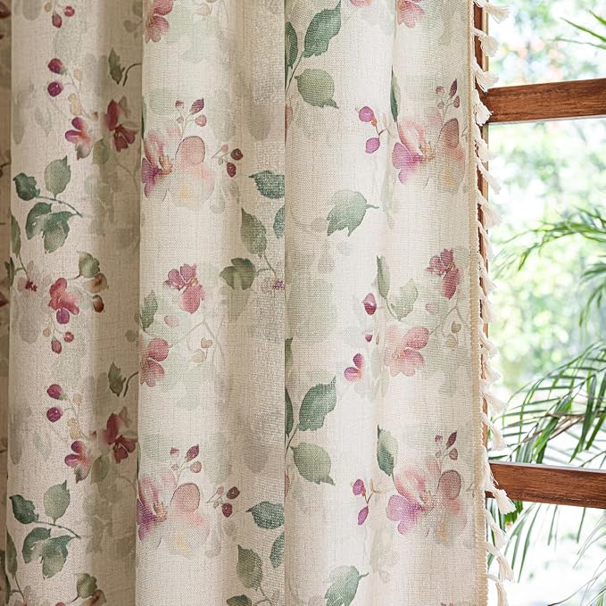 ENJOYBRIDAL Floral Curtains 96 Inch Long Living Room Semi Sheer Drapes 2 Panel - Image 7