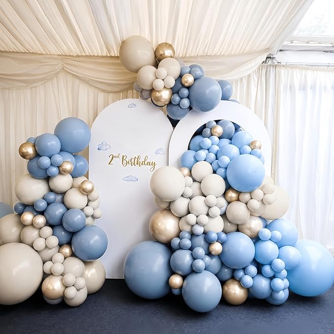 Dusty Blue and Gold Balloons 60 Pcs, 12 Inch Dusty Baby Blue Chrome Gold - Image 4