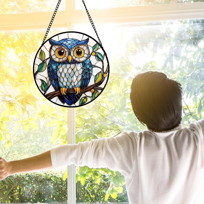 DASTOLL Stained Glass Window Hanging, Owl Gifts - Image 4