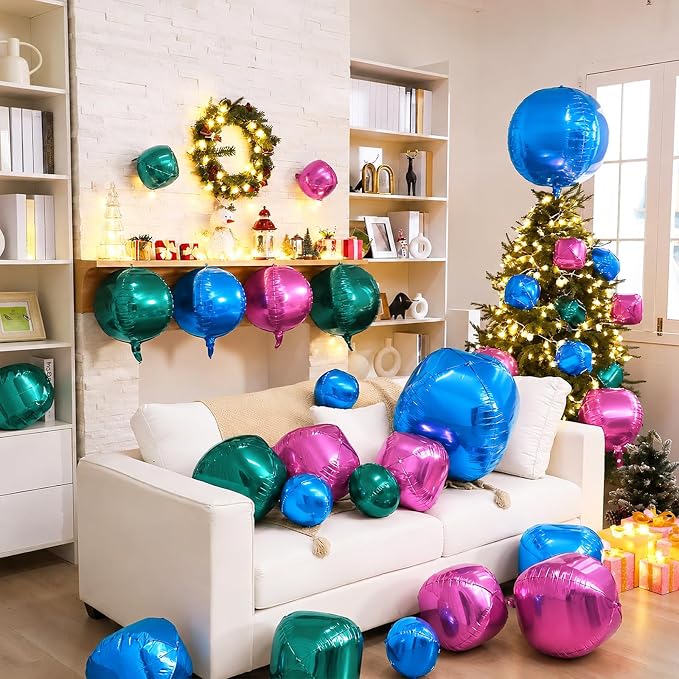 Biapian Green Pink Round Foil Balloons, Giant Dark Green Blue Metallic Balloons - Image 6