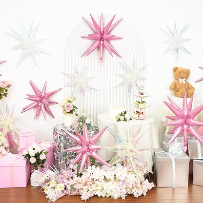 9Pcs Light Pink and Iridescent Star Balloons, Large Explosion Foil Balloons - Image 5