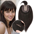 Rich Choices Real Human Hair Toppers for Women With Bang 100% Remy Human Hair Topper for Thinning Hair Clip in Silk Base Hair Topper 12 Inch #1B Natural Black