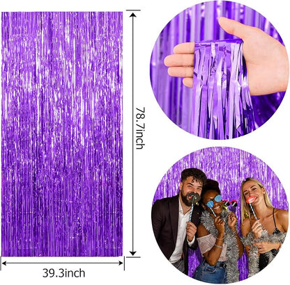 10 Pack Foil Curtain Backdrop Purple Metallic Tinsel Foil Fringe Curtains Photo - Image 7